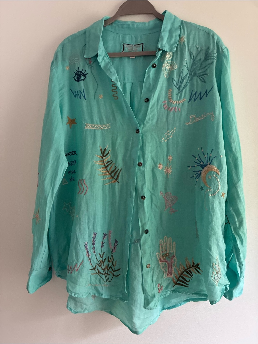 Johnny Was Turquoise Button-Up gorgeous embroidery.